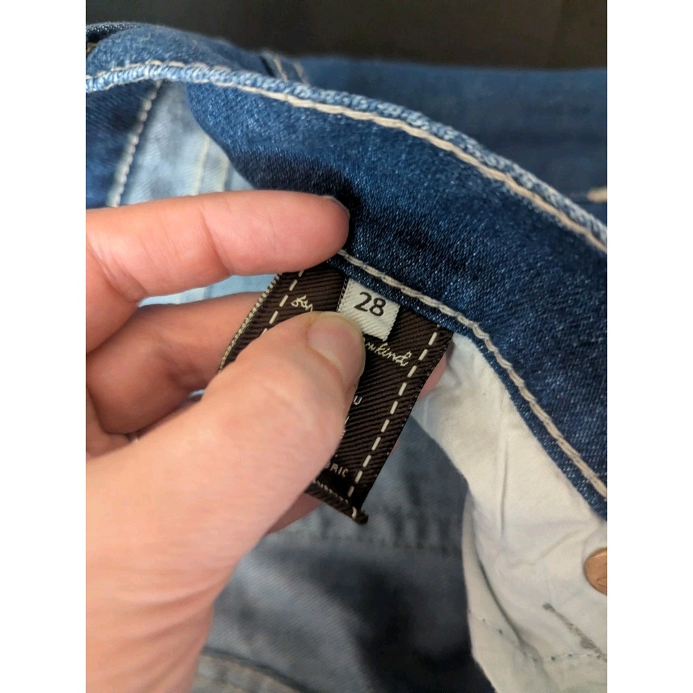 7 For All Mankind Dojo Jeans 28x34 Blue Medium Wash Straight Skinny Chain Sequin - Picture 11 of 16